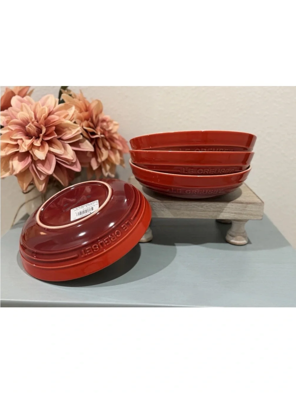 Set of 4 Le Creuset Deep Round Dish Plate 20cm Cerise - second choix NWT
